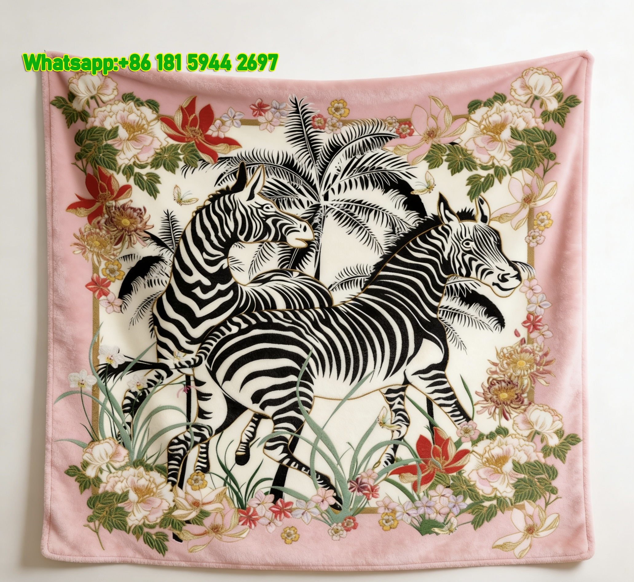 Hermes Twin Zebra Floral Flannel Throw Blanket Wall Hanging IMG_5343